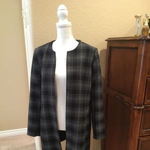 Long collarless Pinstripe Plaid Suit Blazer